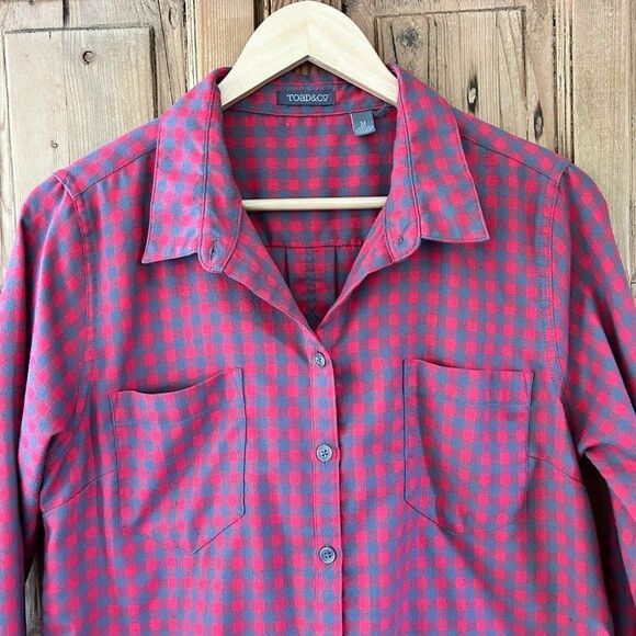 Women's Toad & Co Medium Dakotah Travel Shirt Plaid Flannel Button Down Pink‎ - Picture 2 of 11